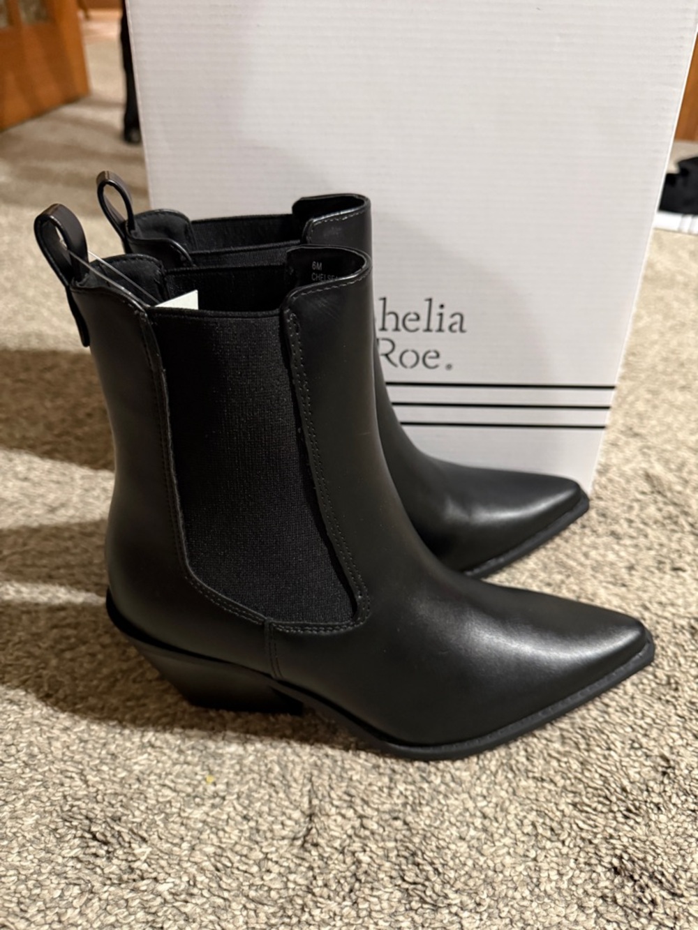 Ophelia Roe Chelsea Black Pointed-Toe Booties